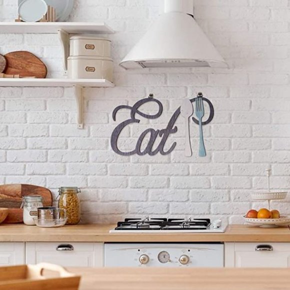Rustic Wood Eat Spoon and Fork Sign Wall Decor Wooden Eat Letters Wall Sign with - Picture 9 of 10